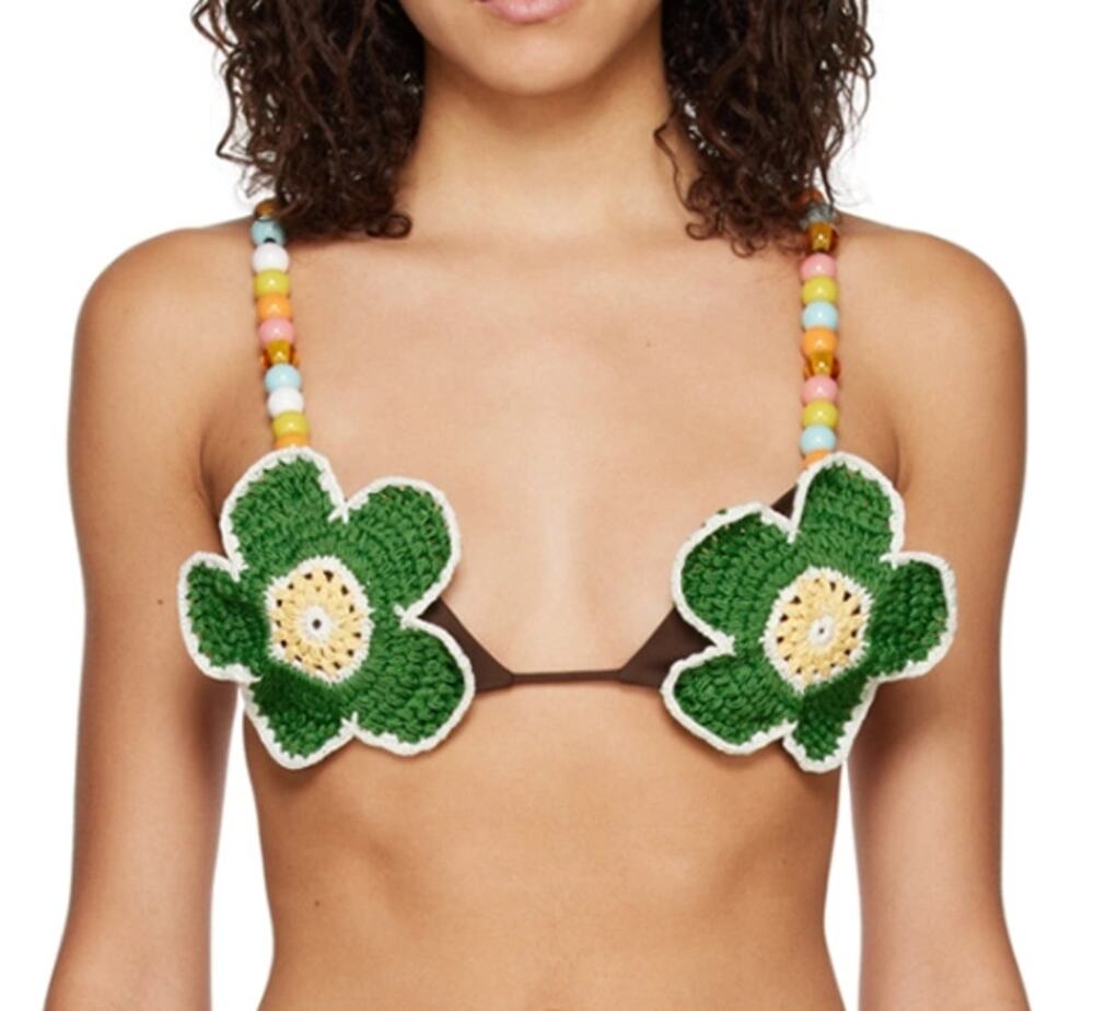 Siedrés Sofia Crochet Flower Bikini Top Green